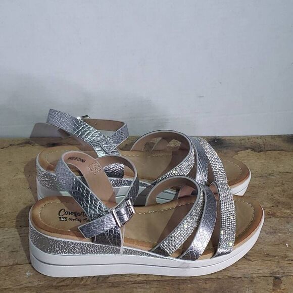 Hawkwell Comfort In Every Step Womens Silver Embellished Platform Sandals Sz 6 - Picture 3 of 7